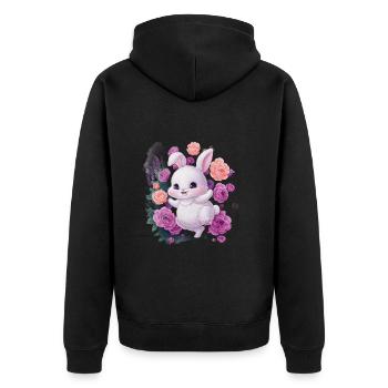 Mignon lapin kawaii avec des roses et de la lavande - Veste à capuche bio Premium Unisexe - noir - Dos - Nico (187cm)
