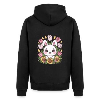 Lapin kawaii avec des tulipes et des tournesols - Veste à capuche bio Premium Unisexe - noir - Dos - Nico (187cm)