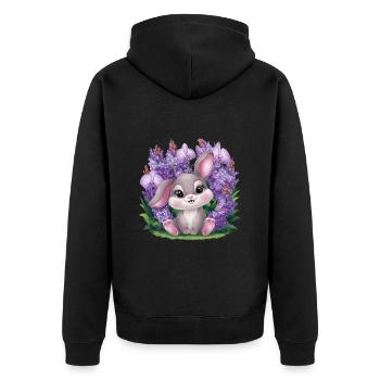 Kawaii Bunny with Orchids and Lilac - Unisex Premium Organic Zip Hoodie - black - Back - Nico (187cm)