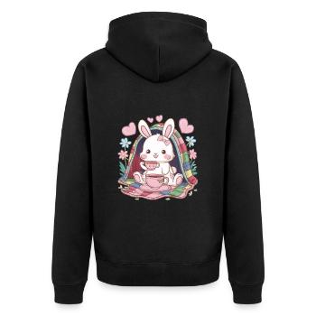 Knuffiger Hawaii Hase mit Tee und Decke - Unisex Premium Bio Zip Hoodie - Schwarz - Hinten - Nico (187cm)