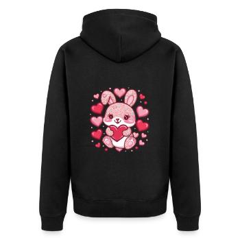 Kawaii Häschen im Cartoon Stil - Unisex Premium Bio Zip Hoodie - Schwarz - Hinten - Nico (187cm)