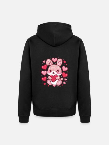 Kawaii Bunny in Cartoon Style - Unisex Premium Organic Zip Hoodie - black