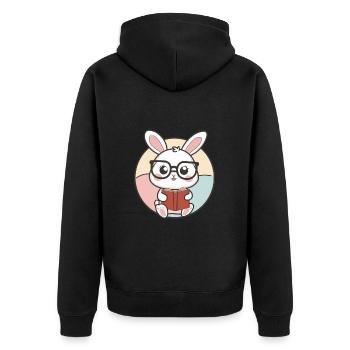 Knuffiger Kawaii Hase mit Brille und Buch - Unisex Premium Bio Zip Hoodie - Schwarz - Hinten - Nico (187cm)