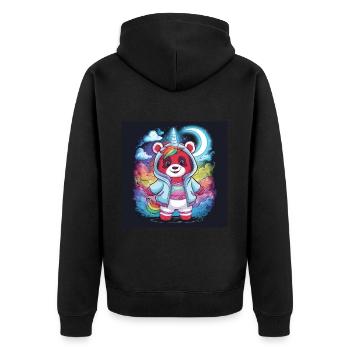 Roter Einhorn Panda - Unisex Premium Bio Zip Hoodie - Schwarz - Hinten - Nico (187cm)