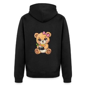 Sushi Teddybär liebt japanisches Essen - Unisex Premium Bio Zip Hoodie - Schwarz - Hinten - Nico (187cm)