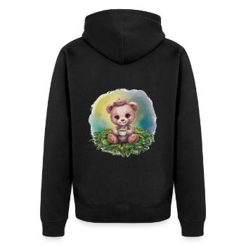 Teddybär liebt Tee - Unisex Premium Bio Zip Hoodie - Schwarz - Hinten - Nico (187cm)