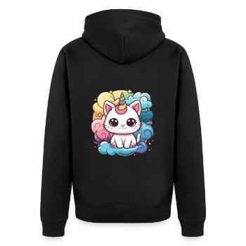 Chat licorne kawaii - Veste à capuche bio Premium Unisexe - noir - Dos - Nico (187cm)