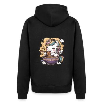 Mignon licorne kawaii avec soupe de nouilles - Veste à capuche bio Premium Unisexe - noir - Dos - Nico (187cm)