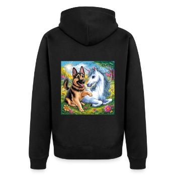 Cute German Shepherd with Unicorn - Unisex Premium Organic Zip Hoodie - black - Back - Nico (187cm)