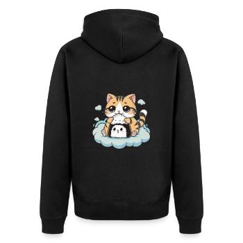 Chat Kawaii mignon avec onigiri - Veste à capuche bio Premium Unisexe - noir - Dos - Nico (187cm)