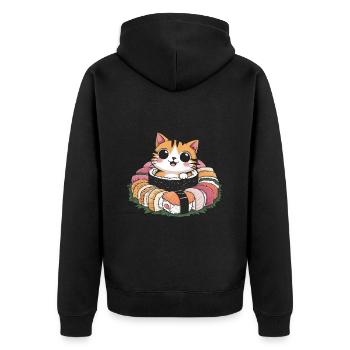 Cute kawaii cat loves sushi - Unisex Premium Organic Zip Hoodie - black - Back - Nico (187cm)
