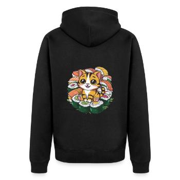 Cute kawaii cat loves sushi - Unisex Premium Organic Zip Hoodie - black - Back - Nico (187cm)