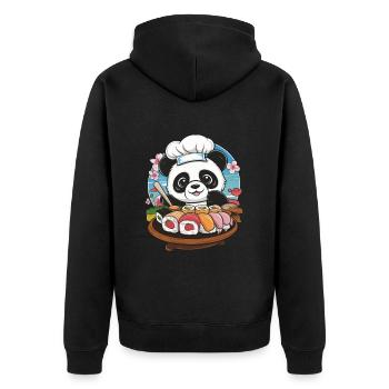 Süßer Kawaii Panda mit großer Sushi Variation - Unisex Premium Bio Zip Hoodie - Schwarz - Hinten - Nico (187cm)