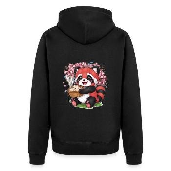 Roter Panda Kawaii mit gefüllten Teigtaschen - Unisex Premium Bio Zip Hoodie - Schwarz - Hinten - Nico (187cm)