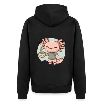Kawaii Axolotl aime le thé vert - Veste à capuche bio Premium Unisexe - noir - Dos - Nico (187cm)