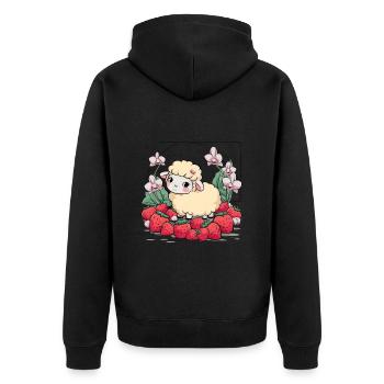 Süßes Kawaii Schaf mit Erdbeeren & Orchideen - Unisex Premium Bio Zip Hoodie - Schwarz - Hinten - Nico (187cm)