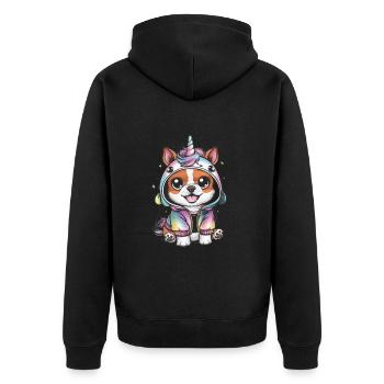 Kawaii Hund mit Einhorn Outfit - Unisex Premium Bio Zip Hoodie - Schwarz - Hinten - Nico (187cm)