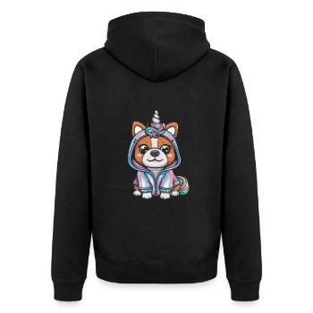 Kawaii Hund mit Einhorn Outfit - Unisex Premium Bio Zip Hoodie - Schwarz - Hinten - Nico (187cm)