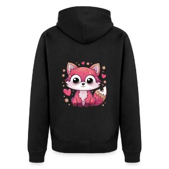 Kawaii Fuchs mit herzen und Sternen - Unisex Premium Bio Zip Hoodie - Schwarz - Hinten - Nico (187cm)