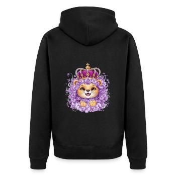 Mignon lion kawaii avec couronne et mer de fleurs - Veste à capuche bio Premium Unisexe - noir - Dos - Nico (187cm)