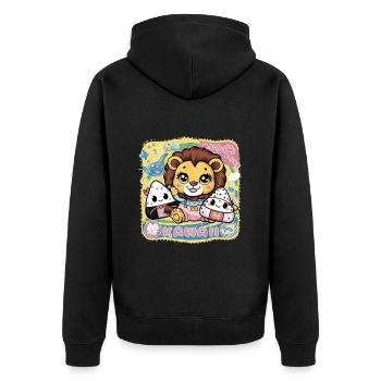 Lion Kawaii dans le style Dessin Animé Kawaii Onigiri - Veste à capuche bio Premium Unisexe - noir - Dos - Nico (187cm)
