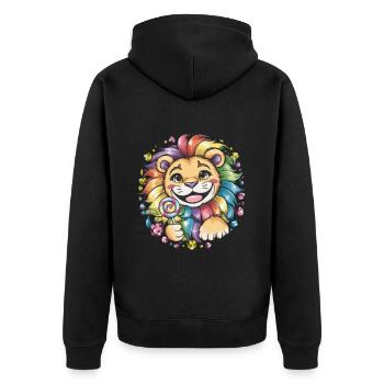 Mignon lion kawaii avec des bonbons - Veste à capuche bio Premium Unisexe - noir - Dos - Nico (187cm)