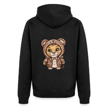 Lion kawaii dans le style dessin animé avec tenue d’ours en peluche - Veste à capuche bio Premium Unisexe - noir - Dos - Nico (187cm)