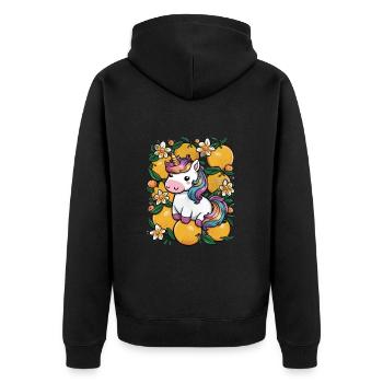 Kawaii Unicorn with Oranges and Daffodils - Unisex Premium Organic Zip Hoodie - black - Back - Nico (187cm)