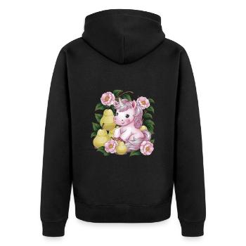 Licorne Kawaii avec Poires & Fleurs - Veste à capuche bio Premium Unisexe - noir - Dos - Nico (187cm)