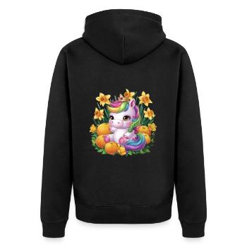 Kawaii Unicorn with Oranges and Daffodils - Unisex Premium Organic Zip Hoodie - black - Back - Nico (187cm)