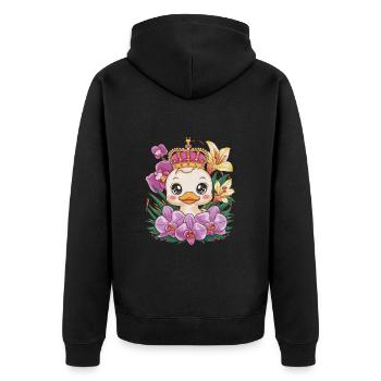 Kawaii ducklings with orchids and lilies - Unisex Premium Organic Zip Hoodie - black - Back - Nico (187cm)