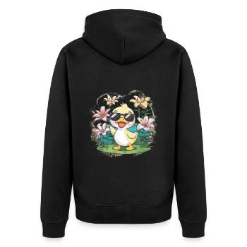Kawaii Entchen mit farbenfrohen Lillien - Unisex Premium Bio Zip Hoodie - Schwarz - Hinten - Nico (187cm)