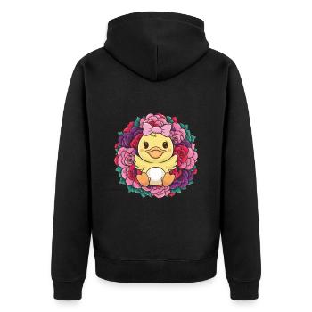 Kawaii duck with colorful roses - Unisex Premium Organic Zip Hoodie - black - Back - Nico (187cm)