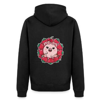 Cochon câlin aux fraises et cerises - Veste à capuche bio Premium Unisexe - noir - Dos - Nico (187cm)