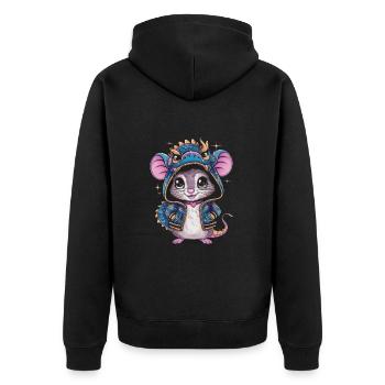 Cartoon Kawaii Mouse with Dragon Outfit - Unisex Premium Organic Zip Hoodie - black - Back - Nico (187cm)