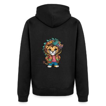 Joli lion kawaii de dessin animé avec tenue de dragon. - Veste à capuche bio Premium Unisexe - noir - Dos - Nico (187cm)