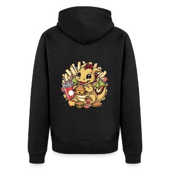 Dragon avec boisson gazeuse, frites françaises et burger - Veste à capuche bio Premium Unisexe - noir - Dos - Nico (187cm)