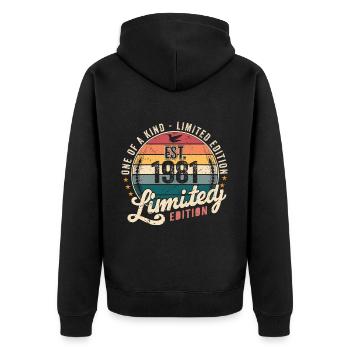 geburtstagsgeschenk 1981 Jahrgang 1981 Retro 1981 - Unisex Premium Bio Zip Hoodie - Schwarz - Hinten - Nico (187cm)