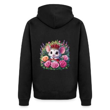 Souris kawaii avec couronne et roses magnifiques - Veste à capuche bio Premium Unisexe - noir - Dos - Nico (187cm)