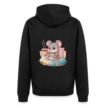 Kawaii mouse with simple coffee cup - Unisex Premium Organic Zip Hoodie - black - Back - Nico (187cm)
