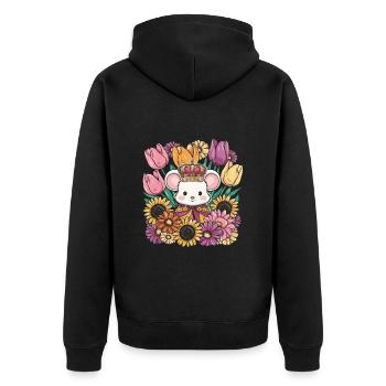 Mouse with crown and magnificent flowers - Unisex Premium Organic Zip Hoodie - black - Back - Nico (187cm)