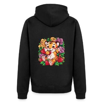 Tigre Kawaii avec Fraises et Roses - Veste à capuche bio Premium Unisexe - noir - Dos - Nico (187cm)