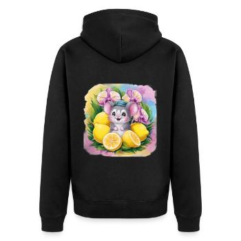 Cartoon Kawaii Maus mit Zitronen und Orchideen. - Unisex Premium Bio Zip Hoodie - Schwarz - Hinten - Nico (187cm)