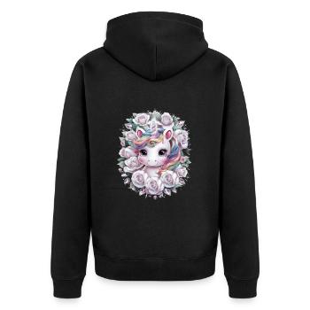 Licorne Kawaii avec des roses - Veste à capuche bio Premium Unisexe - noir - Dos - Nico (187cm)