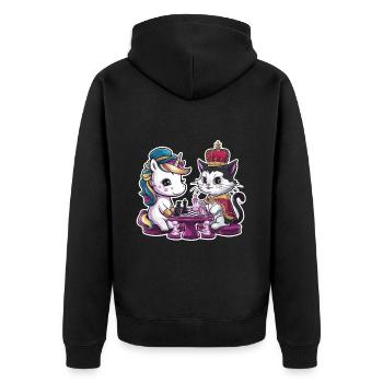Licorne kawaii jouant aux échecs avec des pièces d’échecs - Veste à capuche bio Premium Unisexe - noir - Dos - Nico (187cm)