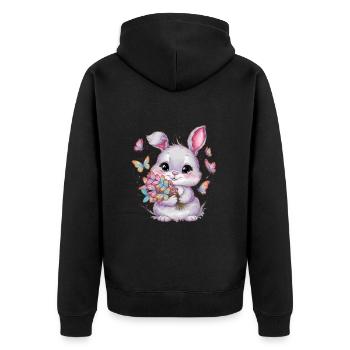 Kawaii Hase mit Schmetterlingen - Unisex Premium Bio Zip Hoodie - Schwarz - Hinten - Nico (187cm)