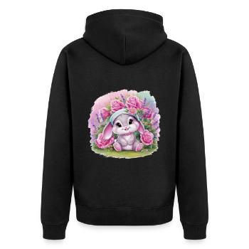 Mignon lapin kawaii avec des roses et de la lavande - Veste à capuche bio Premium Unisexe - noir - Dos - Nico (187cm)