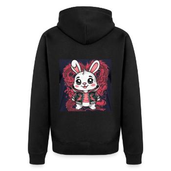Lapin Kawaii de dessin animé avec tenue de dragon cool - Veste à capuche bio Premium Unisexe - noir - Dos - Nico (187cm)