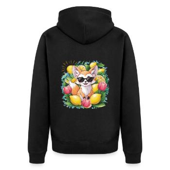 Renard du désert Fennec aux tulipes et citrons. - Veste à capuche bio Premium Unisexe - noir - Dos - Nico (187cm)
