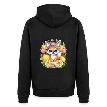 Renard du désert Fennec aux tulipes et citrons. - Veste à capuche bio Premium Unisexe - noir - Dos - Nico (187cm)